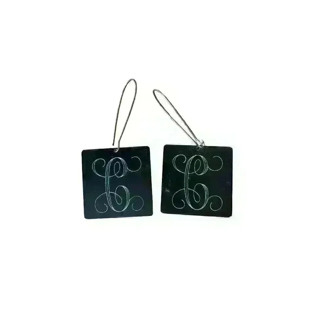 Metal Two-Toned Monogrammed "C" Dangle Earrings